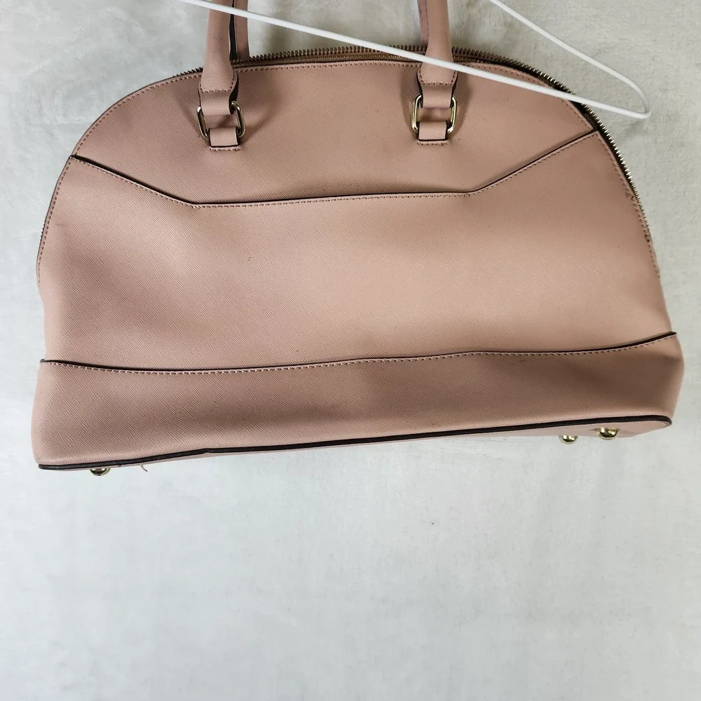 Anne Klein Dome Satchel Bag Pink Saffiano Faux Leather Polka‎ Dot Lining Handbag